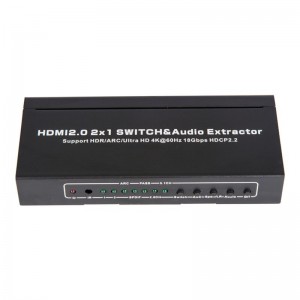 Поддръжка на превключвател и аудио екстрактор V2.0 HDMI 2x1 ARC Ultra HD 4Kx2K @ 60Hz HDCP2.2 18Gbps