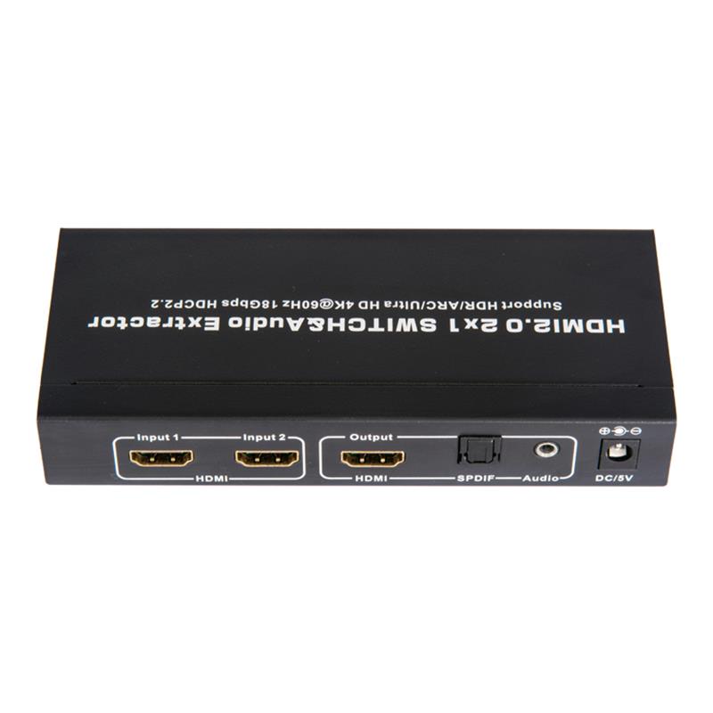 Поддръжка на превключвател и аудио екстрактор V2.0 HDMI 2x1 ARC Ultra HD 4Kx2K @ 60Hz HDCP2.2 18Gbps