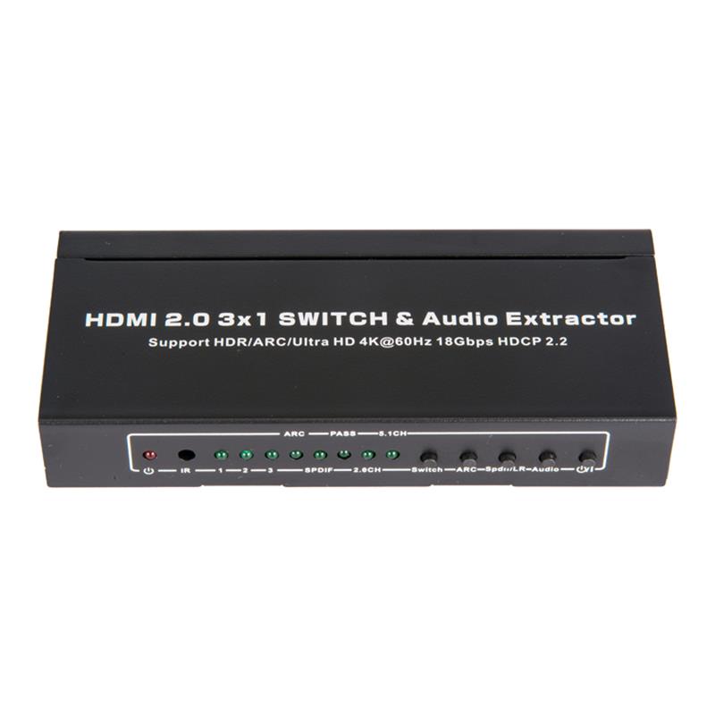 Поддръжка на V2.0 HDMI 3x1 превключвател и аудио екстрактор ARC Ultra HD 4Kx2K @ 60Hz HDCP2.2 18Gbps