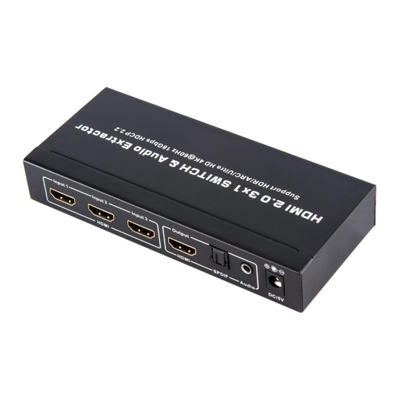 Поддръжка на V2.0 HDMI 3x1 превключвател и аудио екстрактор ARC Ultra HD 4Kx2K @ 60Hz HDCP2.2 18Gbps