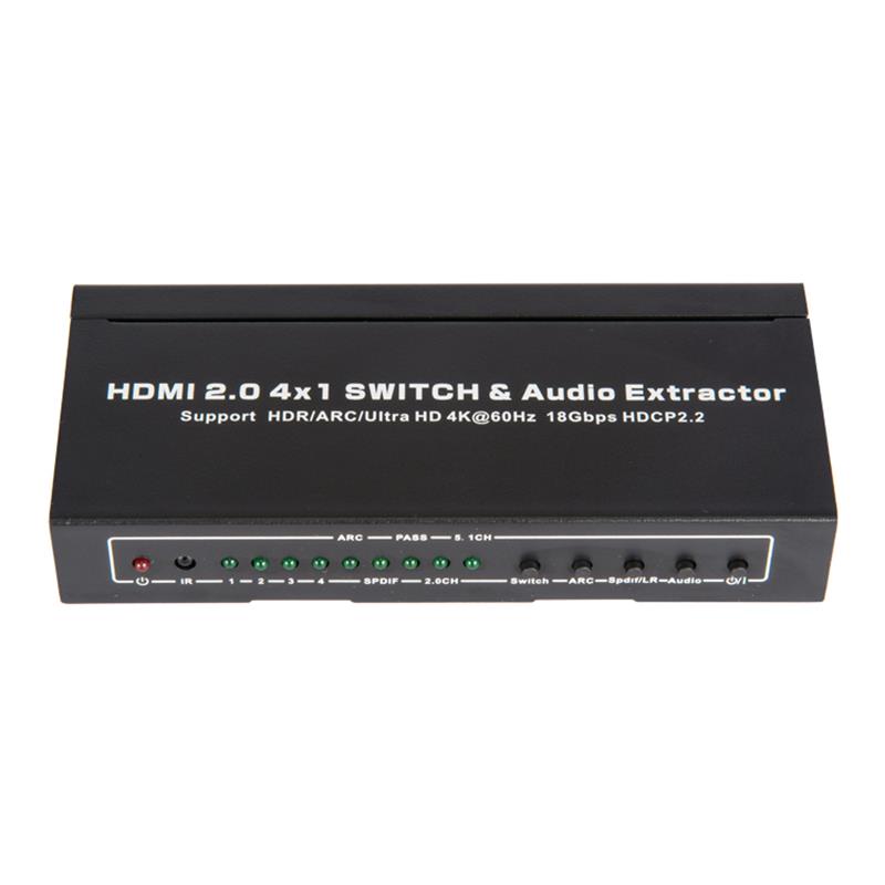 Поддръжка на превключвател и аудио екстрактор V2.0 HDMI 4x1 ARC Ultra HD 4Kx2K @ 60Hz HDCP2.2 18Gbps