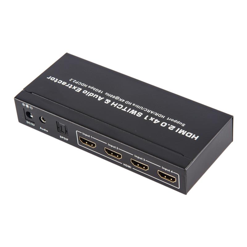 Поддръжка на превключвател и аудио екстрактор V2.0 HDMI 4x1 ARC Ultra HD 4Kx2K @ 60Hz HDCP2.2 18Gbps