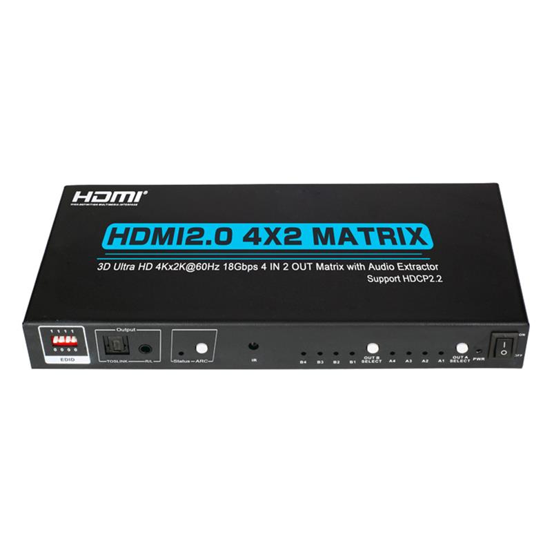 V2.0 HDMI 4x2 матрична поддръжка Ultra HD 4Kx2K @ 60Hz HDCP2.2 18Gbps с аудио екстрактор