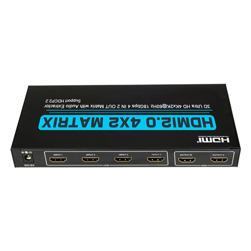 V2.0 HDMI 4x2 матрична поддръжка Ultra HD 4Kx2K @ 60Hz HDCP2.2 18Gbps с аудио екстрактор