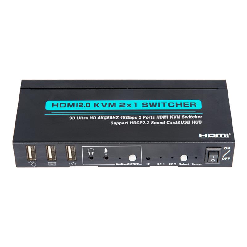 V2.0 HDMI KVM 2x1 Switch Support Ultra HD 4Kx2K @ 60Hz HDCP2.2 18Gbps Звукова карта и USB хъб