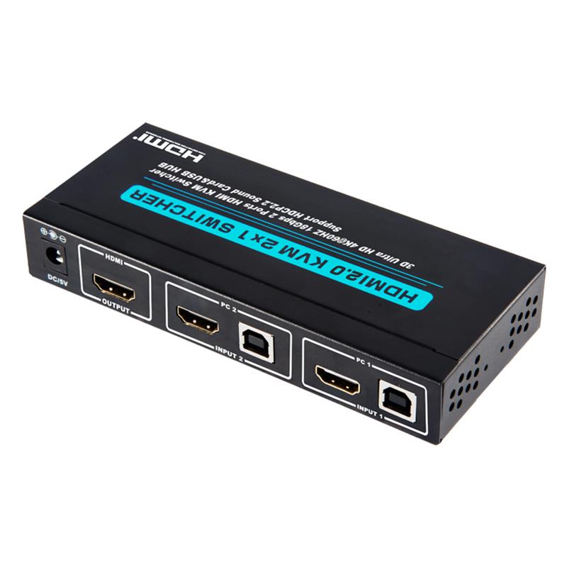 V2.0 HDMI KVM 2x1 Switch Support Ultra HD 4Kx2K @ 60Hz HDCP2.2 18Gbps Звукова карта и USB хъб