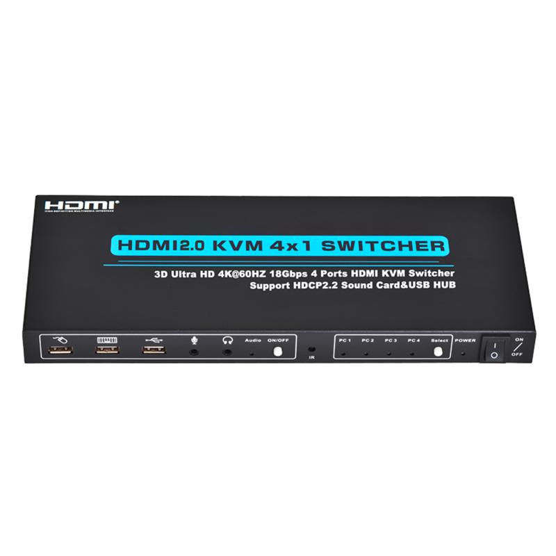 V2.0 HDMI KVM 4x1 Switch Support Ultra HD 4Kx2K @ 60Hz HDCP2.2 18Gbps Звукова карта и USB хъб