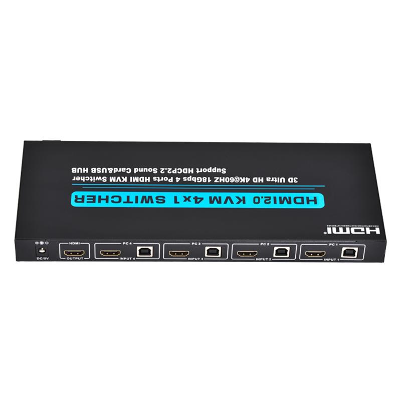 V2.0 HDMI KVM 4x1 Switch Support Ultra HD 4Kx2K @ 60Hz HDCP2.2 18Gbps Звукова карта и USB хъб