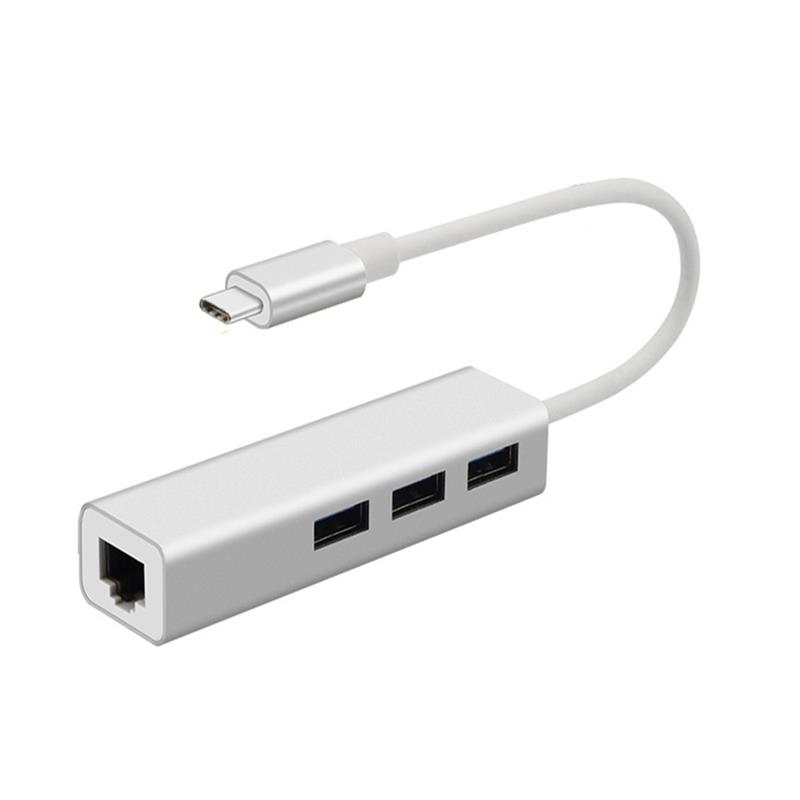 USB тип C към LAN (1000M) + USB 3.0x3 адаптер за концентратор