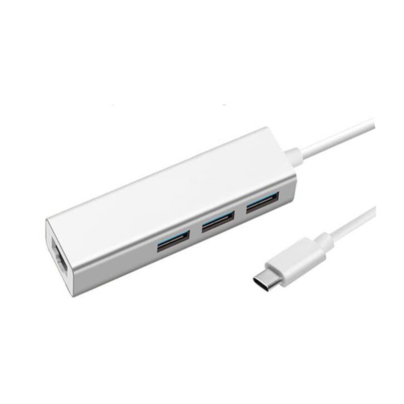 USB тип C към LAN (1000M) + USB 3.0x3 адаптер за концентратор