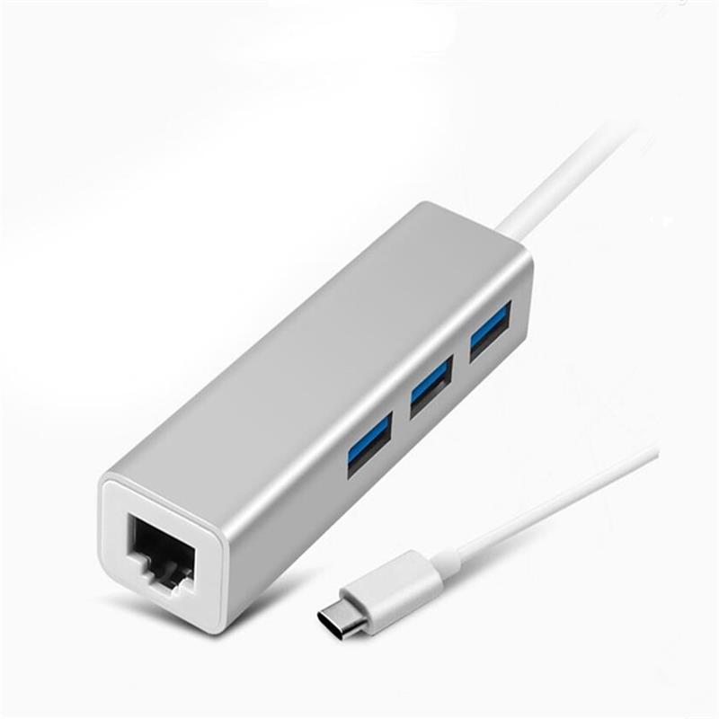 USB тип C към LAN (1000M) + USB 3.0x3 адаптер за концентратор