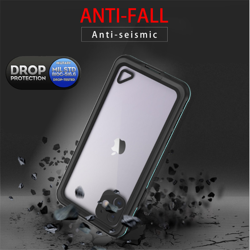 Водоустойчив калъф за телефон за плуваща вода iphone 11 pro max case lifeproof (черен) с прозрачен заден капак