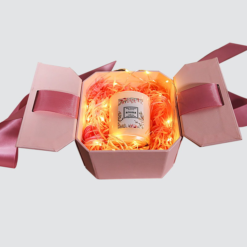 Розова сладка Bowknot подаръчна кутия с форма на капак на свещ с шоколад изящна подаръчна кутия