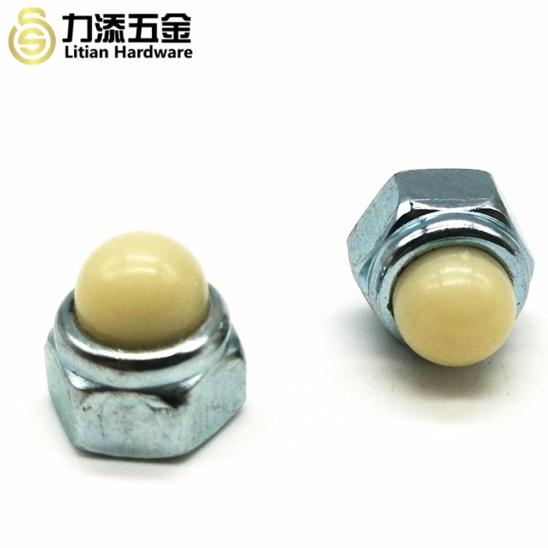 Висококачествена DIN986 цинкова M3-M12 карбонова стомана Nylon hex cap nut