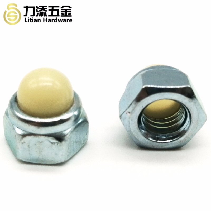 Висококачествена DIN986 цинкова M3-M12 карбонова стомана Nylon hex cap nut