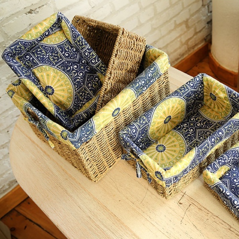 Кош за съхранение на спалня с морска трева с подплата