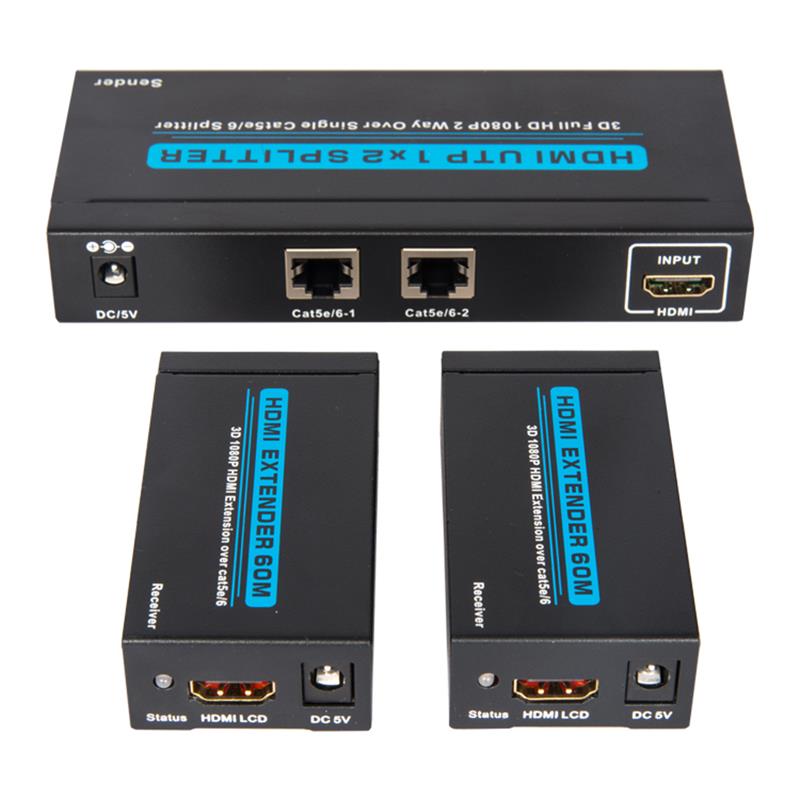 2 порта UTP HDMI 1x2 сплитер над единичен Cat5e / 6 С 2 приемника до 60м