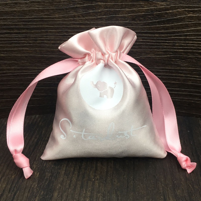 SGS43 Персонални сатенени чанти за прах за коса Розови перуки Опаковка Сатенни чанти за подарък на едро