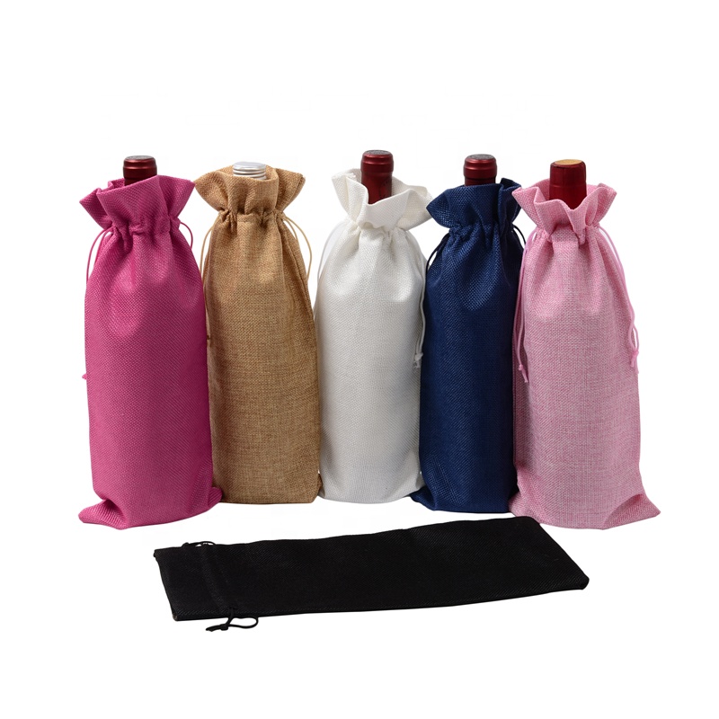 SGS53 Rustic Jute Burlap Винени торбички Dravstring Wine Bottle Covers Reusable Bottle Wrap