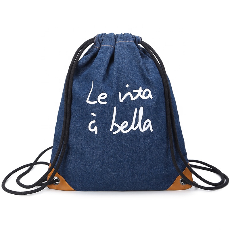 SG70 Нов дизайн Top Soll School Kids Студент Котън Canvas Denim Dravstring Backpack