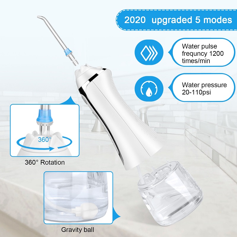 H2ofloss Water Flosser Professional безжичен зъбен орален иригатор - преносим и зареждащ се IPX7 водоустойчив воден конденз за почистване на зъби, 300ml резервоар за дома и пътуване (HF-2)