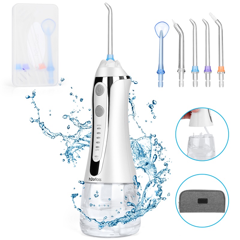 H2ofloss Water Flosser Professional безжичен зъбен орален иригатор - преносим и зареждащ се IPX7 водоустойчив воден конденз за почистване на зъби, 300ml резервоар за дома и пътуване (HF-2)