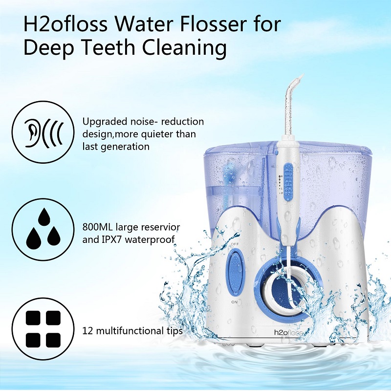 H2ofloss Dental Water Flosser за почистване на зъби с 12 мултифункционални съвета и 800ml, професионален плот за орален иригатор тих дизайн
