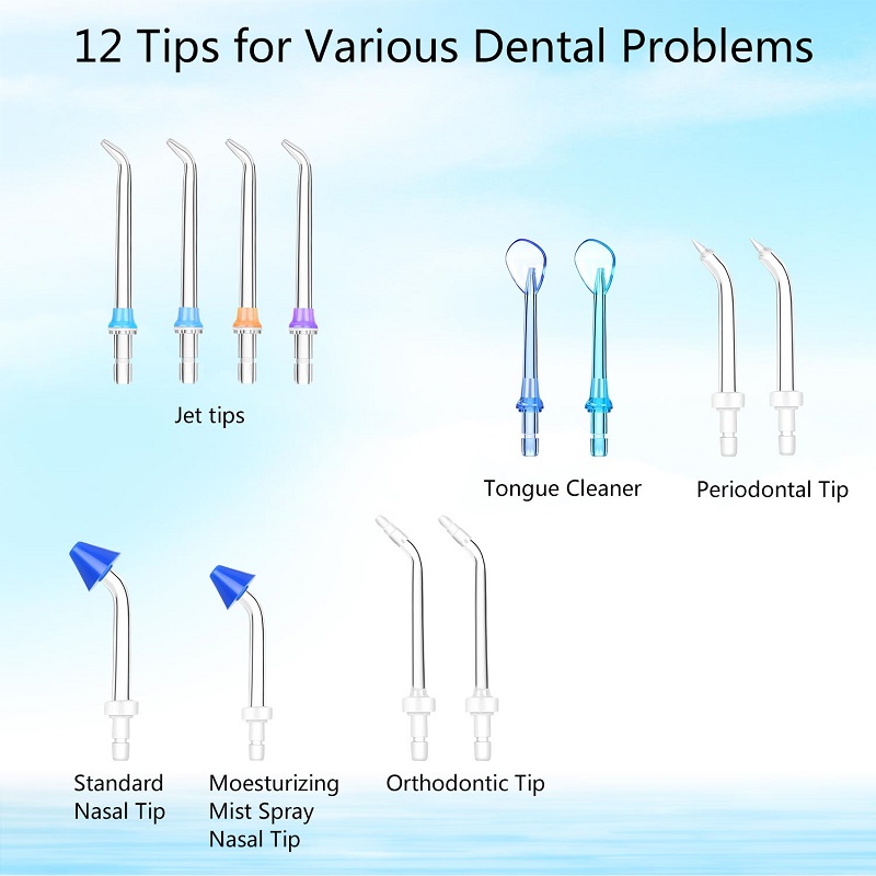 H2ofloss Dental Water Flosser за почистване на зъби с 12 мултифункционални съвета и 800ml, професионален плот за орален иригатор тих дизайн