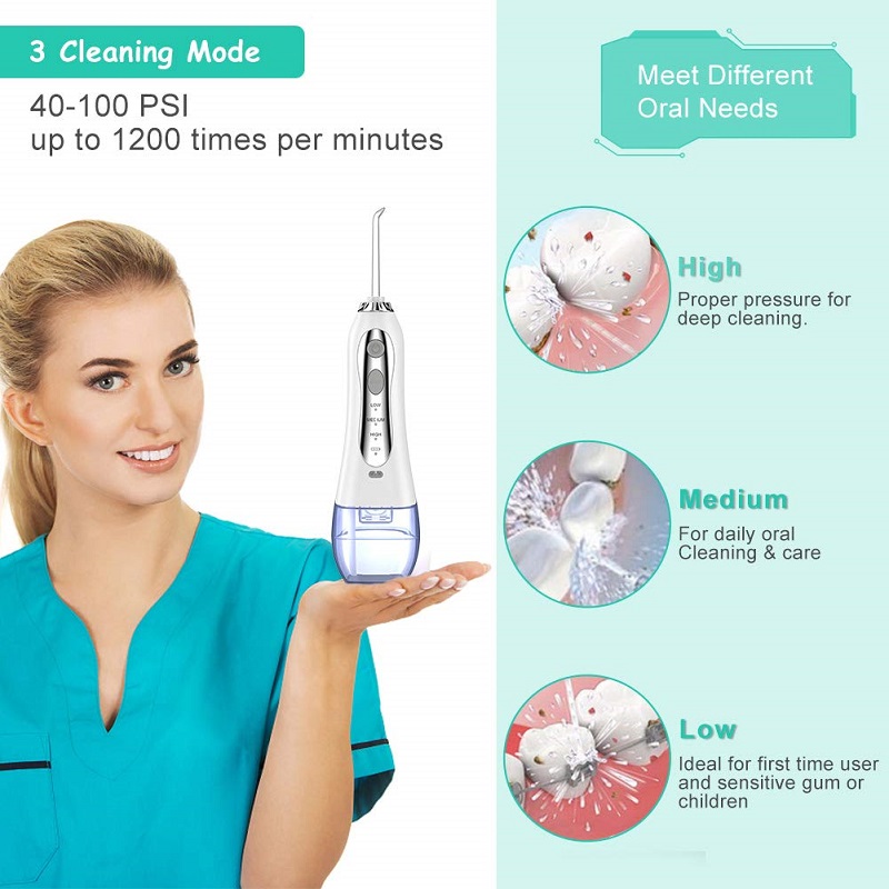 H2ofloss Water Flosser Professional безжичен зъбен орален иригатор - преносим и зареждащ се IPX7 водоустойчив воден конденз за почистване на зъби, 300ml резервоар за дома и пътуване (HF-5)