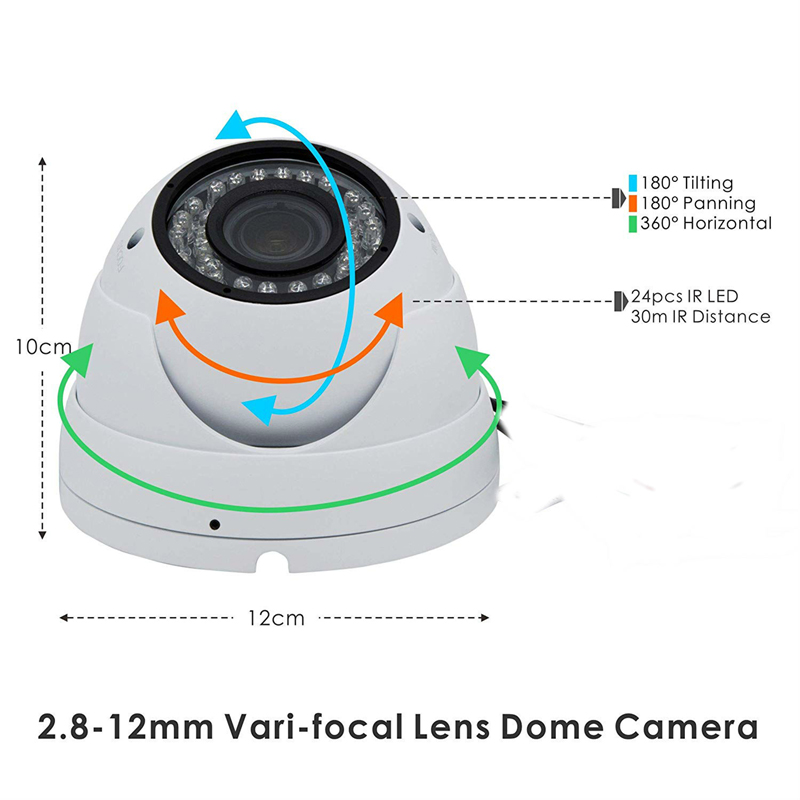 5MP XMeye IMX335+Hi3516EV300 2.8-12mm Vari-фокална леща 30m IR Range Dome IP Camera