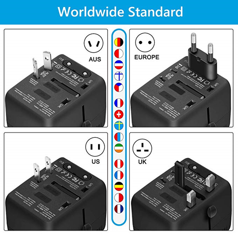 RRRTRAVEL Universal Travel Adapter, All in One International Power Adapter with 3 USB +1 Type-C Charging Ports, European Plug Adapter, AC Outlet Plug Adapter for European, US, UK, AU 160+