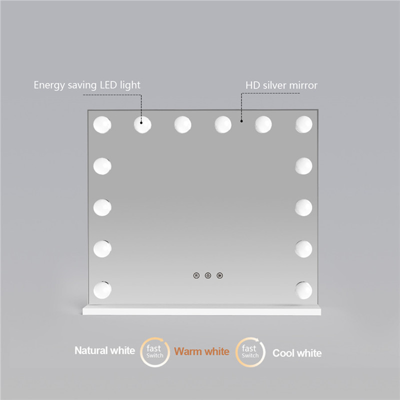 Бяло голямо холивудско огледало с 14PCS Lighted Bulbs Make Vanity Dressing
