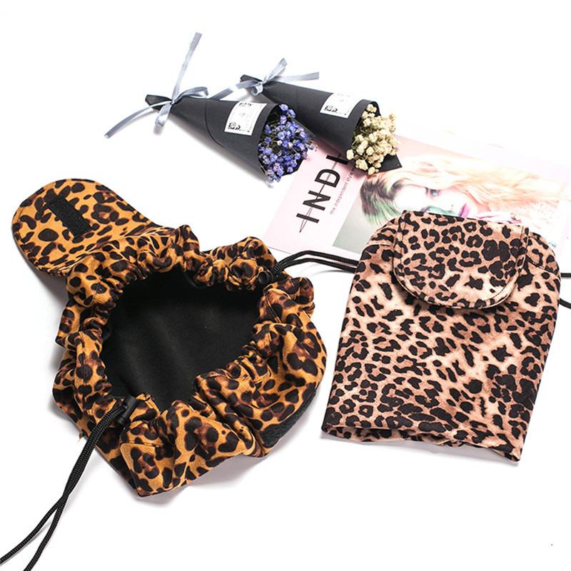 Мързелива козметична чанта / чанта за грим / тоалетна чанта / пътна чанта с голям капацитет / Органайзер за грим за жени и момичета - Leopard…