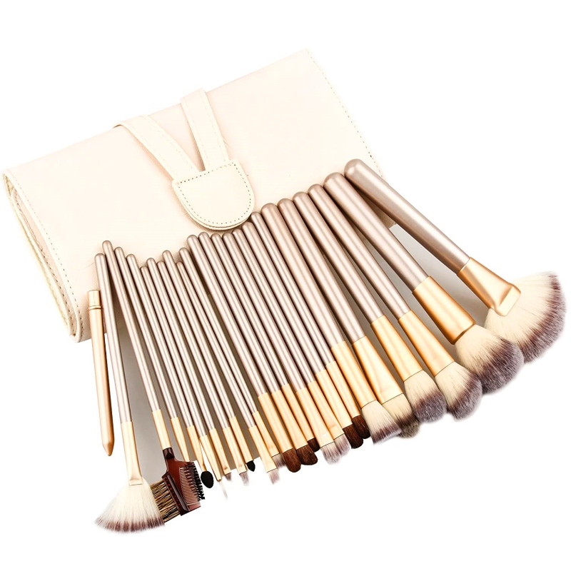 BEALUXUR 24 Pcs шампанско професионален комплект четка за грим за професионална и домашна употреба или подаръчен комплект - бял