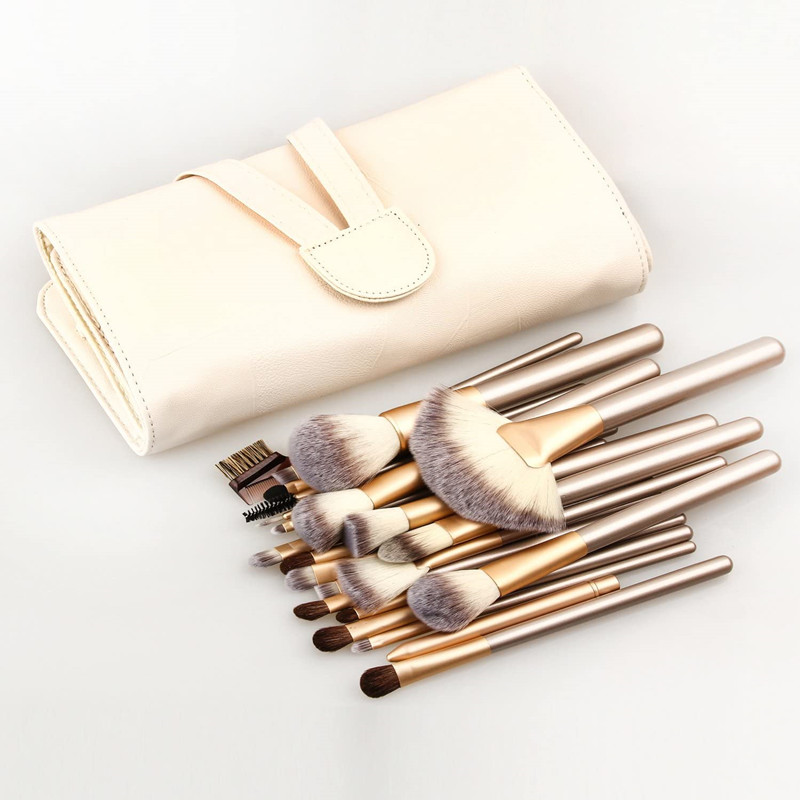 BEALUXUR 24 Pcs шампанско професионален комплект четка за грим за професионална и домашна употреба или подаръчен комплект - бял