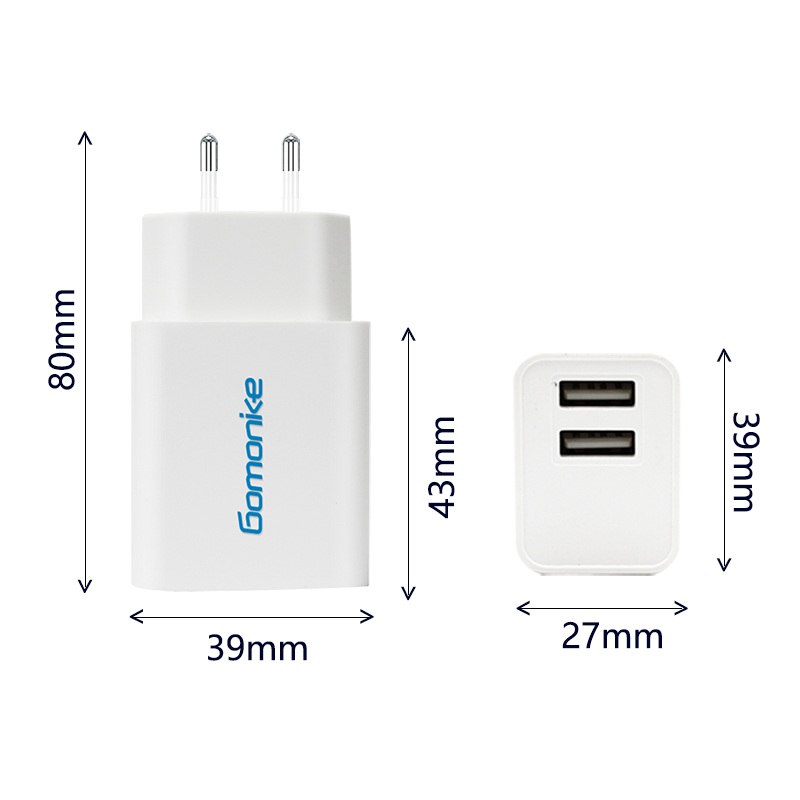 European Plug Adapter, 2.1A двойно USB зарядно за стена, съвместимо с телефони iPhone, Samsung, LG, Android