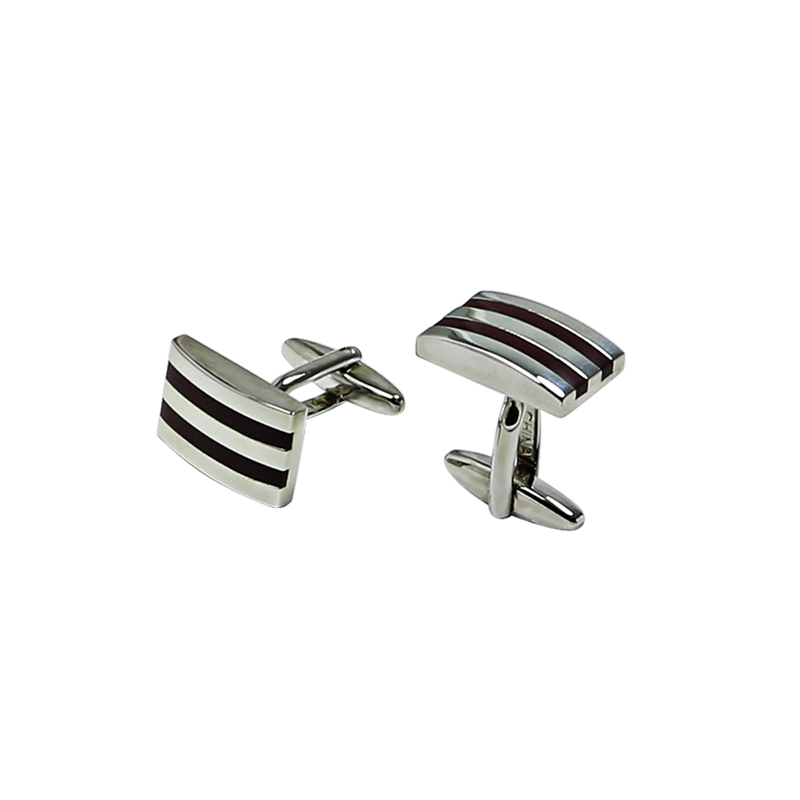 Кафяв емайл Stripe Retangle Cuff Links