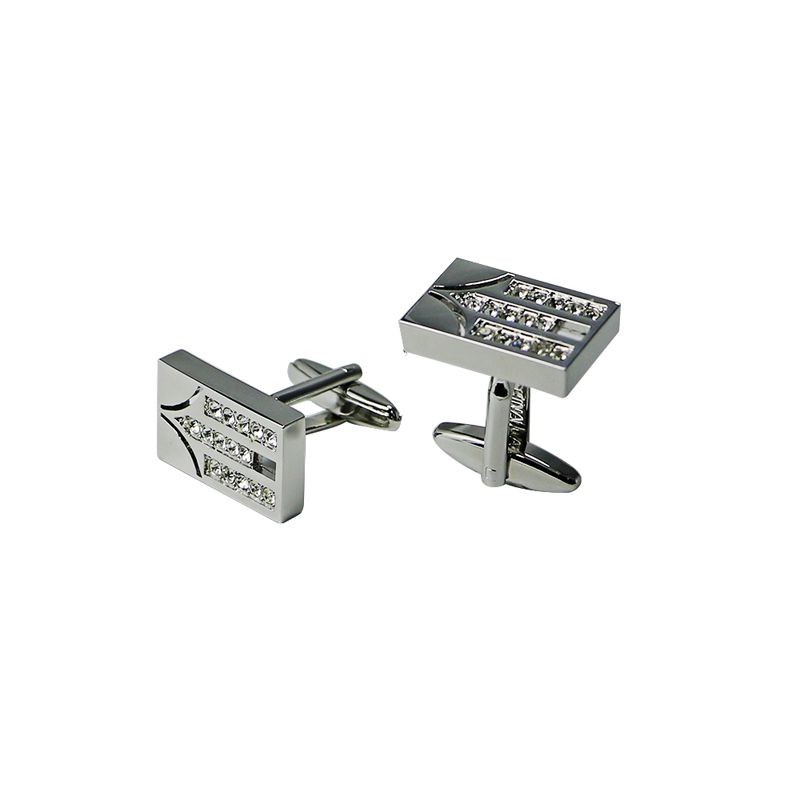 Mens Silvertone Recktagle with Crystal Rhinstone Cuff Links