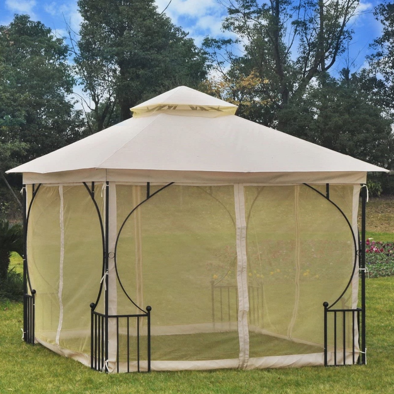 10 'x 10' стоманена сенника за беседка на открито с мрежести стени и покрив, устойчив на UV лъчи