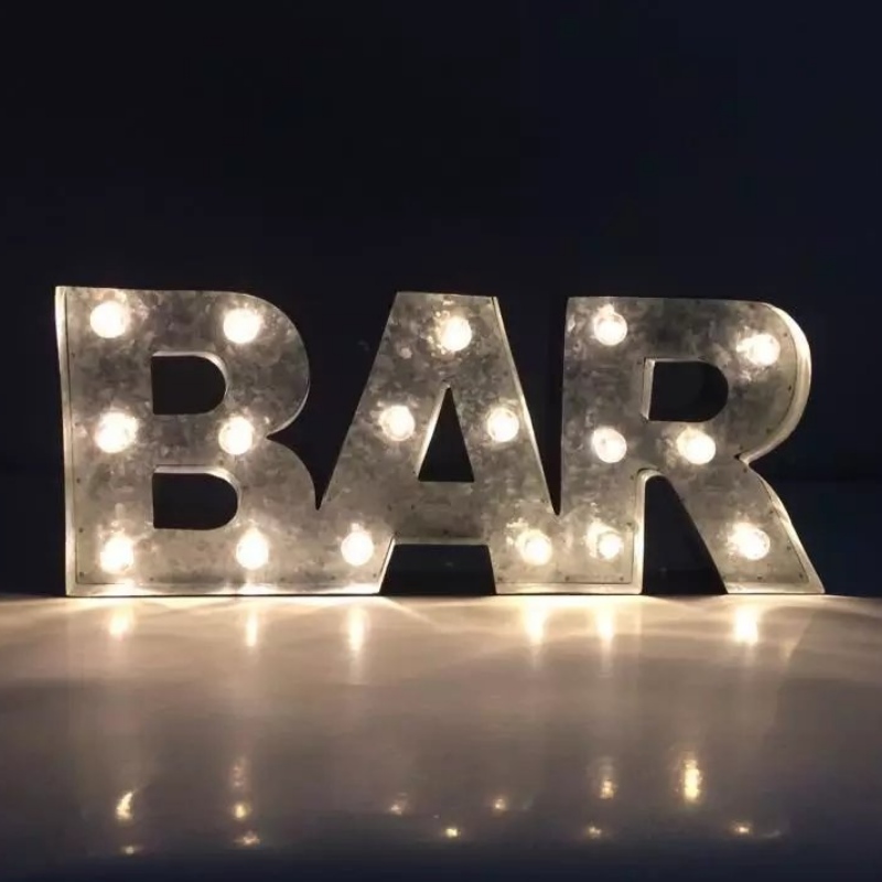 3D LED метален ламаринен бар LED знак на буквата Marquee буквен светлинен лампа за бар кафене
