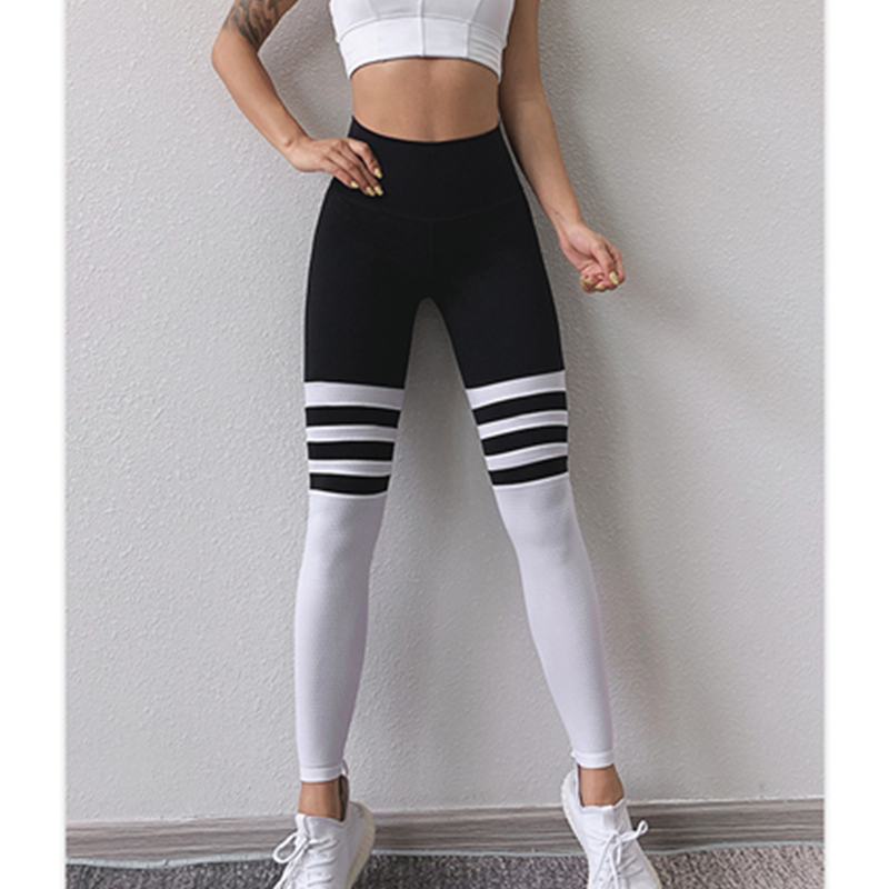 Ново спортно бельо с висока талия за жени модни нашивки, панталони за дълги йога, годни за дишане, панталони за фитнес.