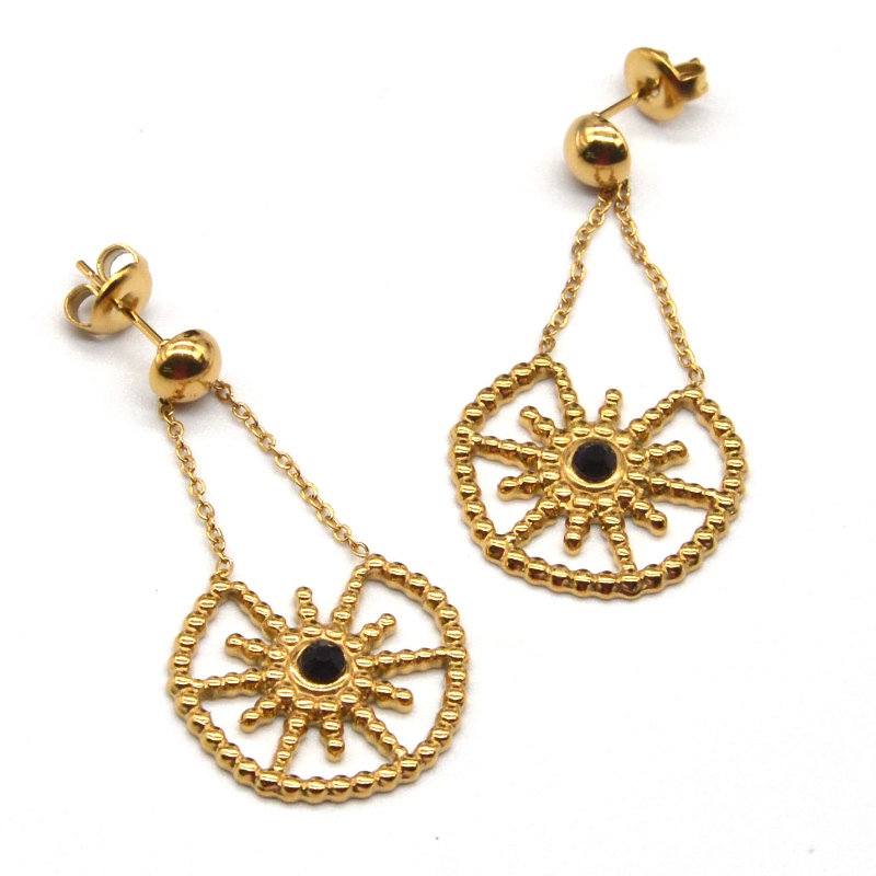 Златни женски модели от неръждаема стомана с висулки с цветя, дизайн на шипове за уши, очарователна работа за млади жени. Китайска...