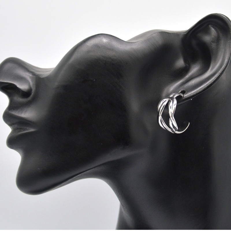 Сребърни обеци Двойна форма с кръгъл кръг Обеци Изявление за женски момичета Елегантни обеци Бижута Китай Ruifanbao Jewelry Factory