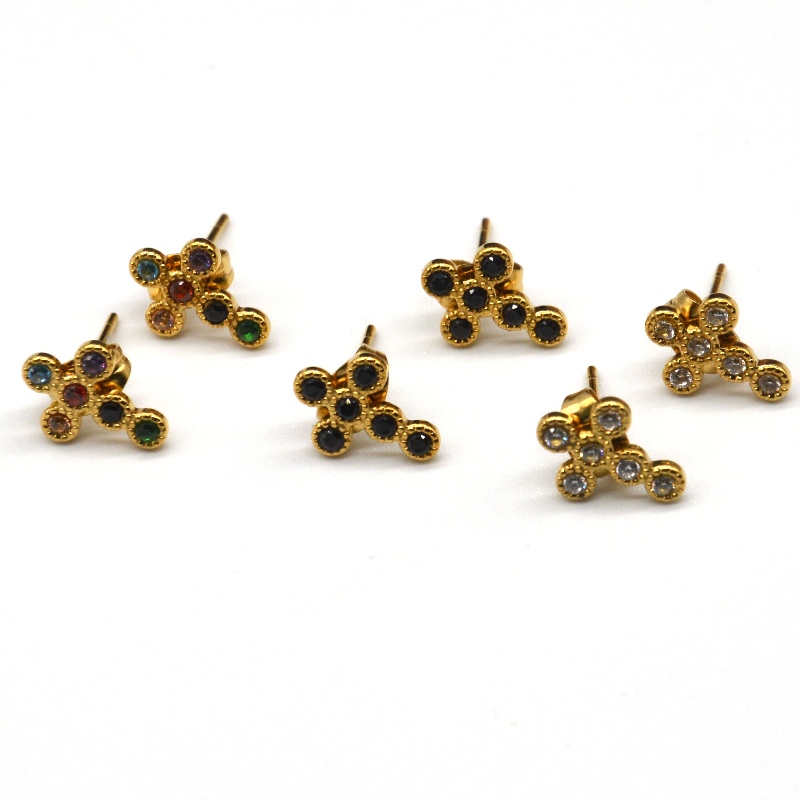 Дамски кръстосани обеци с кръгъл кубичен цирконий мини паве от кръст Обеци за обработка на бижута Ruifanbao