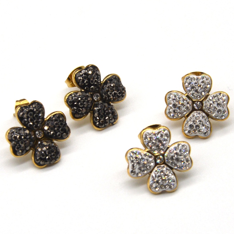 Обеци от детелина с четири листа, подходящи за момичета и дами, обичат черно \/ бели обеци с форма на сърце, Китайска фабрика за обр...