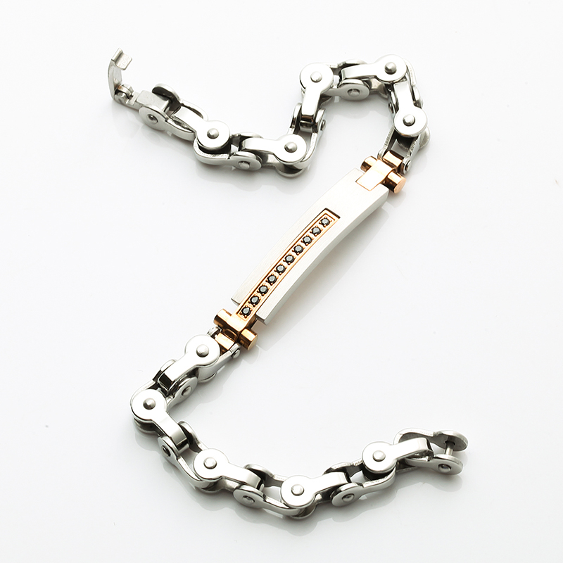 Гривна от два тона от 18K розово злато от неръждаема стомана CNC CZ Модна гривна от камък