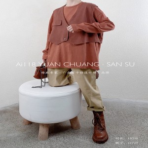 Съблазнителен дизайн, минималист, стил на кръгла яка, стилът на стилът на стилът на стилът на калъп, твърд цвят памук и лен, които с...