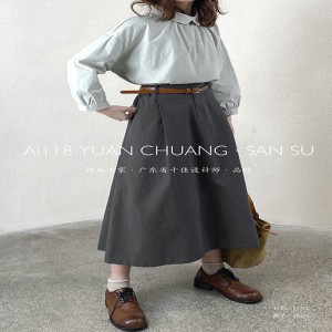 Свободен дизайн Минималистичен Прав стил Ежедневен Едноцветен памук и лен извънгабаритни Midi пола 16532