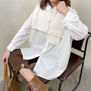 Loose- using sign Minimalist Stylish Casual Solid color Striped Cheched oversized 19535 Lose Shirt + Waistcoat