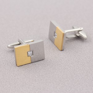 Гравируеми двуцветни 18K златни копчета за ръкавели от неръждаема стомана с камък от цирконий